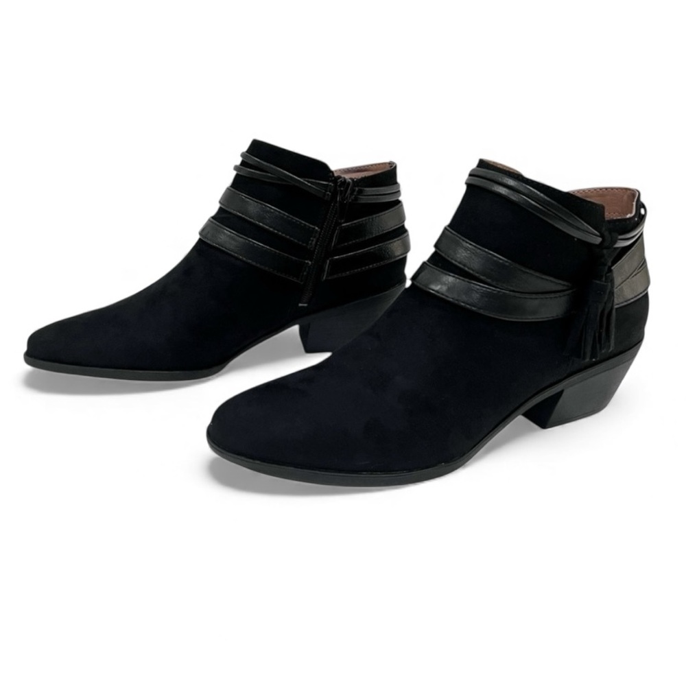 LifeStride Paloma Faux Suede Western Ankle Boots Zipper Black 9.5W Wide NEW - Picture 2 of 15